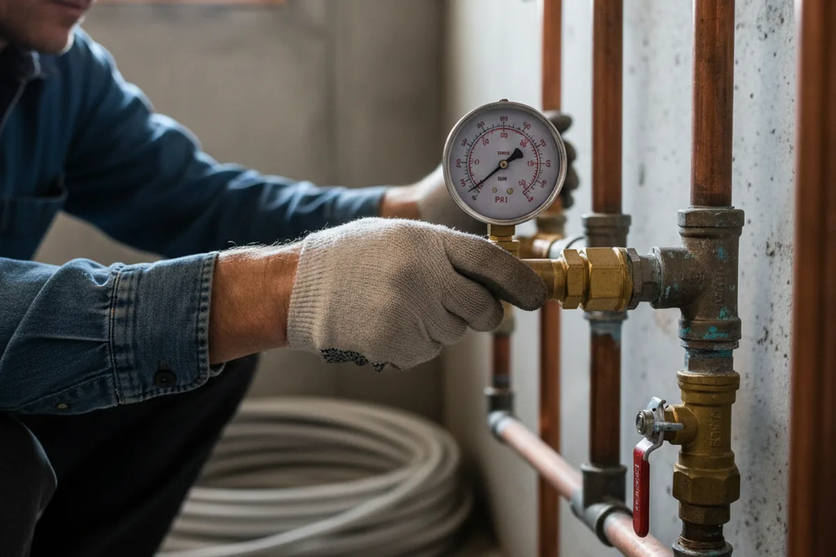 Pressure testing a repaired line during Water Line Repair in Seltzer